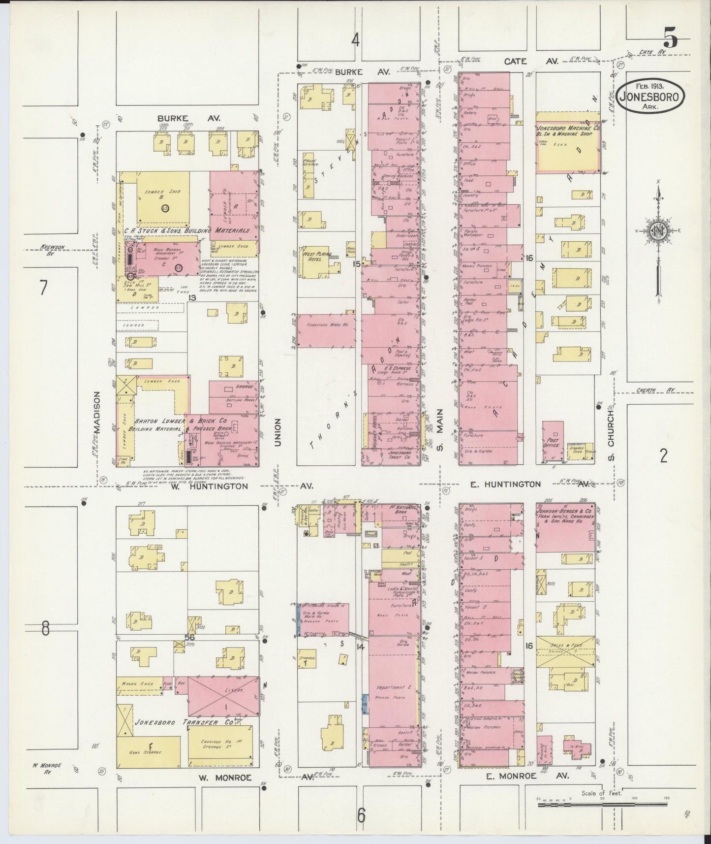 Sanborn Fire Insurance Map from Jonesboro, Craighead County, Arkansas (1913), Sheet #0005 - Complete Map Set gallery image, historic Sanborn map, vintage wall art, Arkansas Arkansas