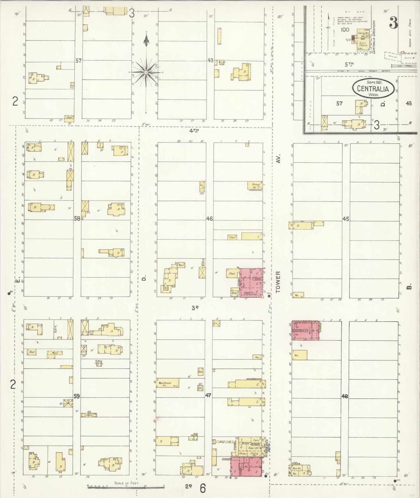 Sanborn Fire Insurance Map from Centralia, Lewis County, Washington (1901), Sheet #0003 - Complete Map Set gallery image, historic Sanborn map, vintage wall art, Washington Washington