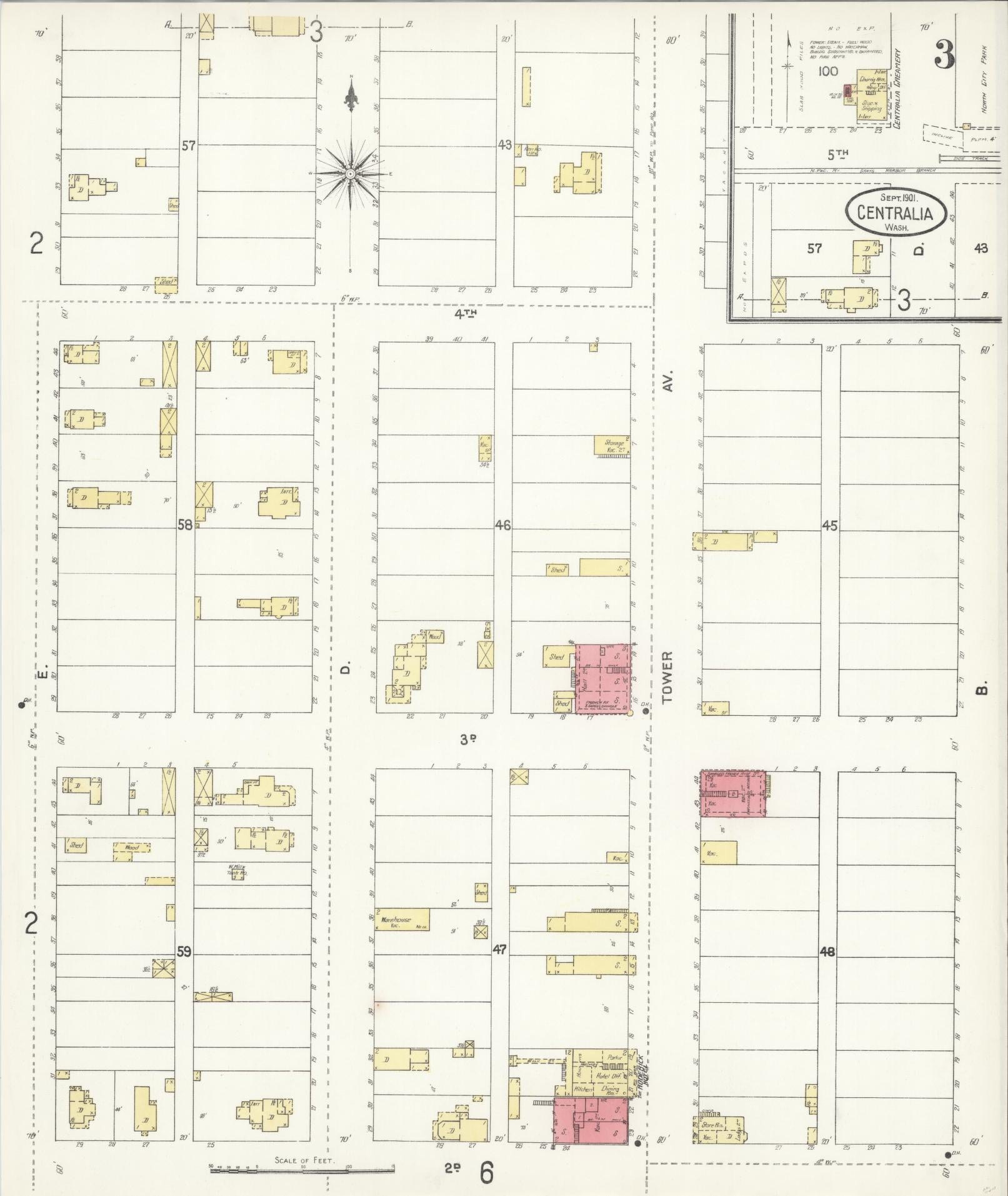 Sanborn Fire Insurance Map from Centralia, Lewis County, Washington (1901), Sheet #0003 - Complete Map Set gallery image, historic Sanborn map, vintage wall art, Washington Washington