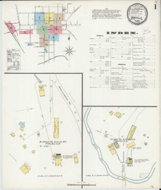 Sanborn Fire Insurance Map from Danville, Boyle County, Kentucky (1896), Sheet #0001 - Complete Map Set gallery image, historic Sanborn map, vintage wall art, Kentucky Kentucky