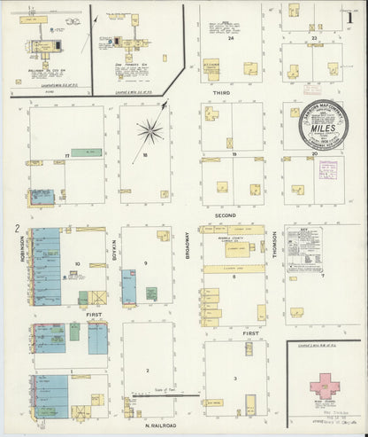 Sanborn Fire Insurance Map from Miles, Runnels County, Texas (1908), Sheet #0001 - Complete Map Set gallery image, historic Sanborn map, vintage wall art, Texas Texas