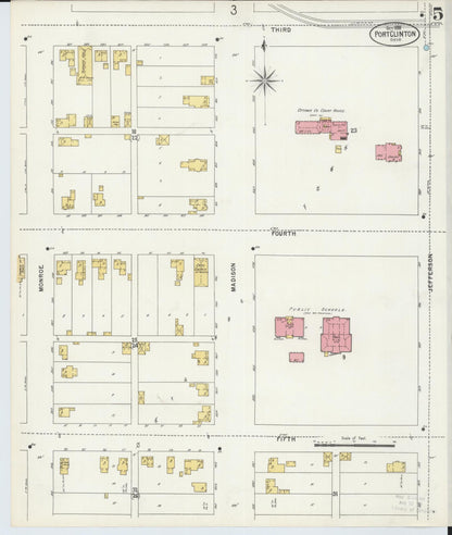 Sanborn Fire Insurance Map from Port Clinton, Ottawa County, Ohio (1898), Sheet #0005 - Historic Sanborn Fire Insurance Map Print, vintage old map wall art, antique decor, genealogy gift, Ohio Ohio map