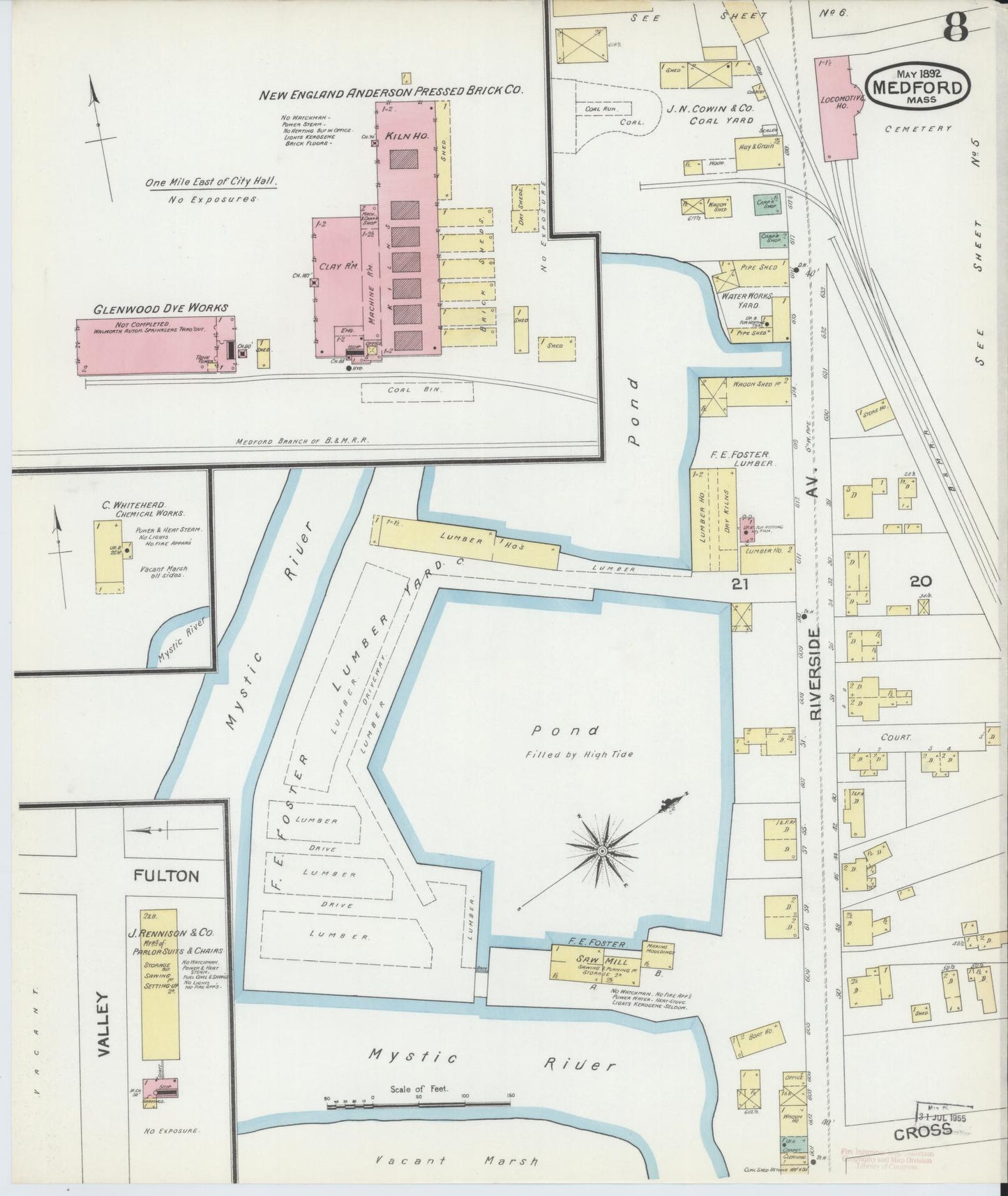 Sanborn Fire Insurance Map from Medford, Middlesex County, Massachusetts (1892), Sheet #0008 - Complete Map Set gallery image, historic Sanborn map, vintage wall art, Massachusetts Massachusetts