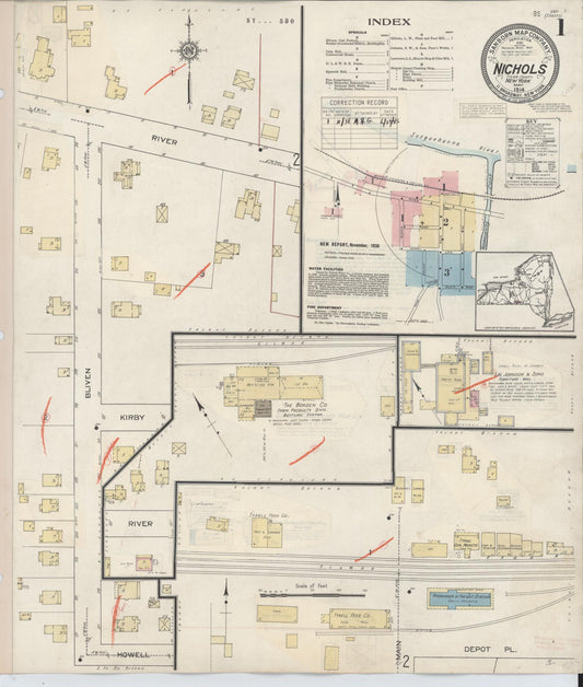 Sanborn Fire Insurance Map from Nichols, Tioga County, New York (1938), Sheet #0001 - Historic Sanborn Fire Insurance Map Print, vintage old map wall art, antique decor, genealogy gift, New York New York map