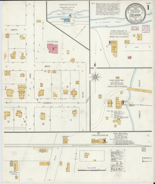 Sanborn Fire Insurance Map from Ozark, Christian County, Missouri (1906), Sheet #0001 - Historic Sanborn Fire Insurance Map Print, vintage old map wall art, antique decor, genealogy gift, Missouri Missouri map