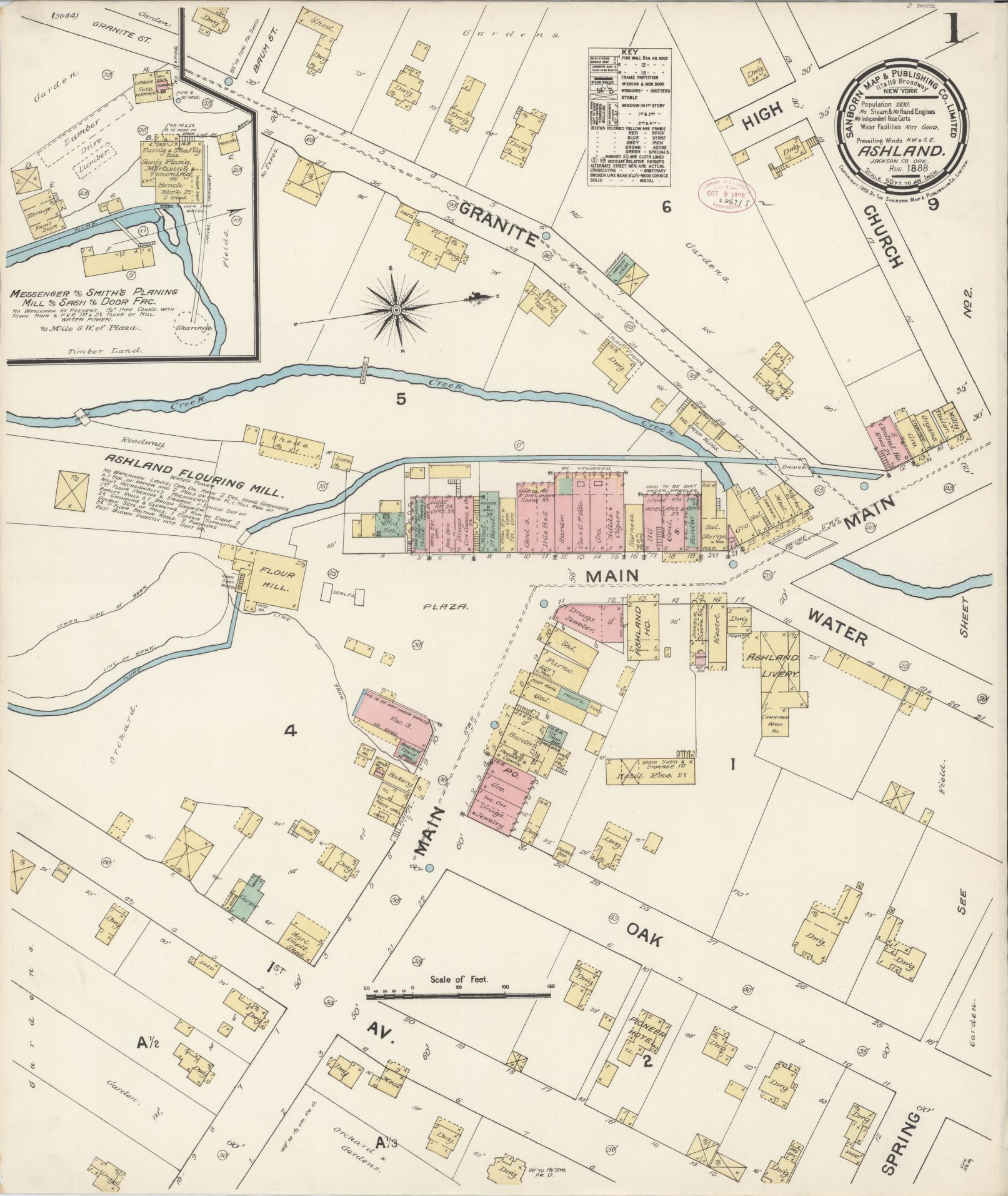 Sanborn Fire Insurance Map from Ashland, Jackson County, Oregon (1888), Sheet #0001 - Historic Sanborn Fire Insurance Map Print, vintage old map wall art, antique decor, genealogy gift, Oregon Oregon map