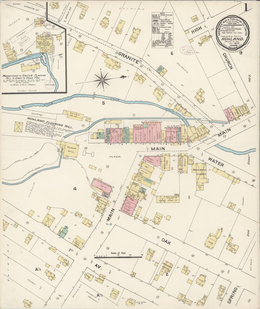Sanborn Fire Insurance Map from Ashland, Jackson County, Oregon (1888), Sheet #0001 - Historic Sanborn Fire Insurance Map Print, vintage old map wall art, antique decor, genealogy gift, Oregon Oregon map
