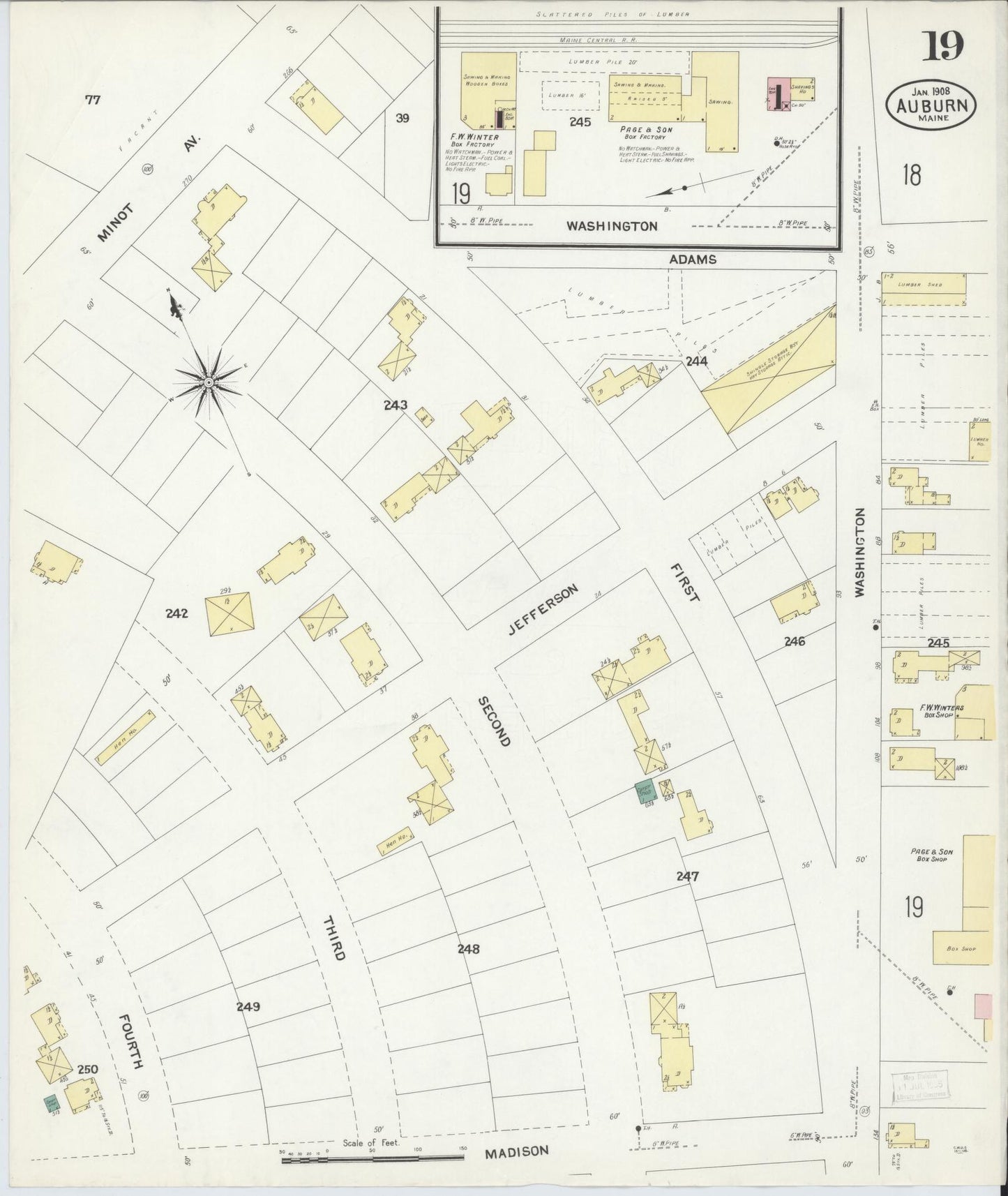 Sanborn Fire Insurance Map from Auburn, Androscoggin County, Maine (1908), Sheet #0019 - Complete Map Set gallery image, historic Sanborn map, vintage wall art, Maine Maine