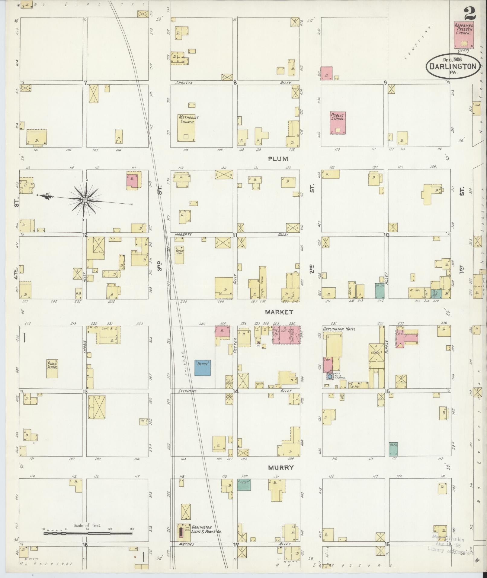 Sanborn Fire Insurance Map from Darlington, Beaver County, Pennsylvania (1906), Sheet #0002 - Historic Sanborn Fire Insurance Map Print, vintage old map wall art, antique decor, genealogy gift, Pennsylvania Pennsylvania map