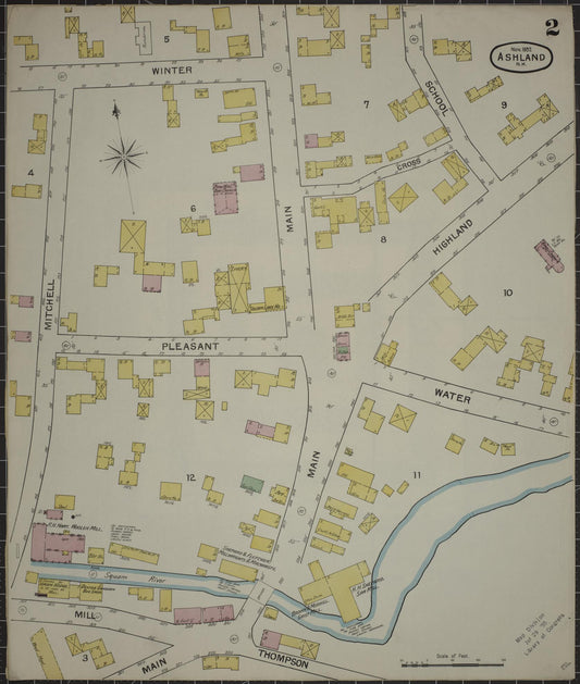 Sanborn Fire Insurance Map from Ashland, Grafton County, New Hampshire (1892), Sheet #0002 - Historic Sanborn Fire Insurance Map Print, vintage old map wall art, antique decor, genealogy gift, New Hampshire New Hampshire map