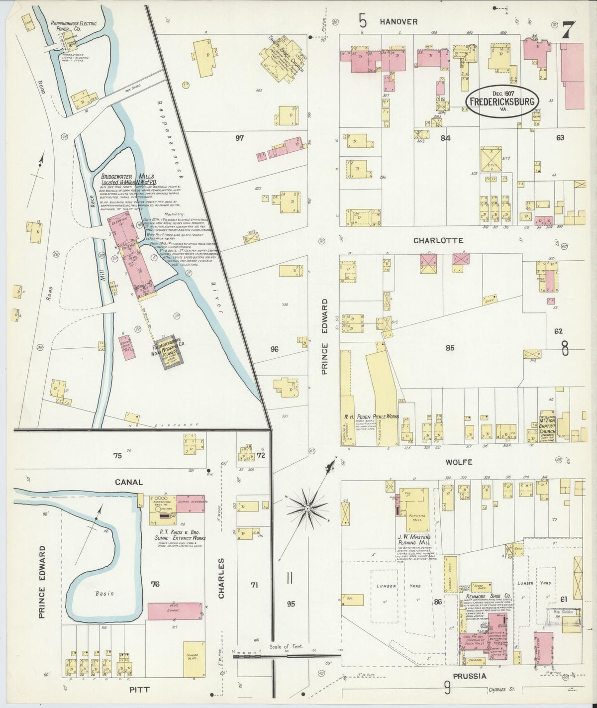 Sanborn Fire Insurance Map from Fredericksburg, Independent Cities, Virginia (1907), Sheet #0007 - Complete Map Set gallery image, historic Sanborn map, vintage wall art, Virginia Virginia