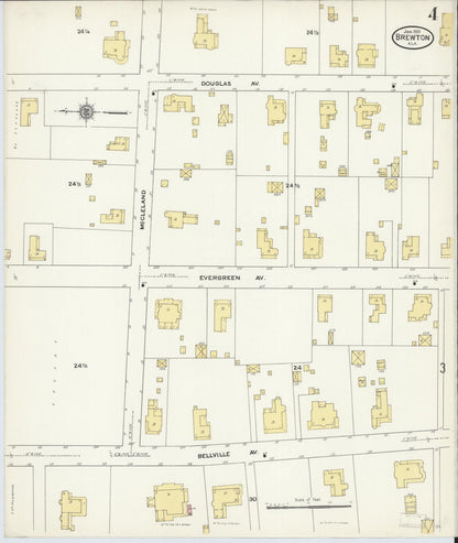 Sanborn Fire Insurance Map from Brewton, Escambia County, Alabama (1910), Sheet #0004 - Complete Map Set gallery image, historic Sanborn map, vintage wall art, Alabama Alabama
