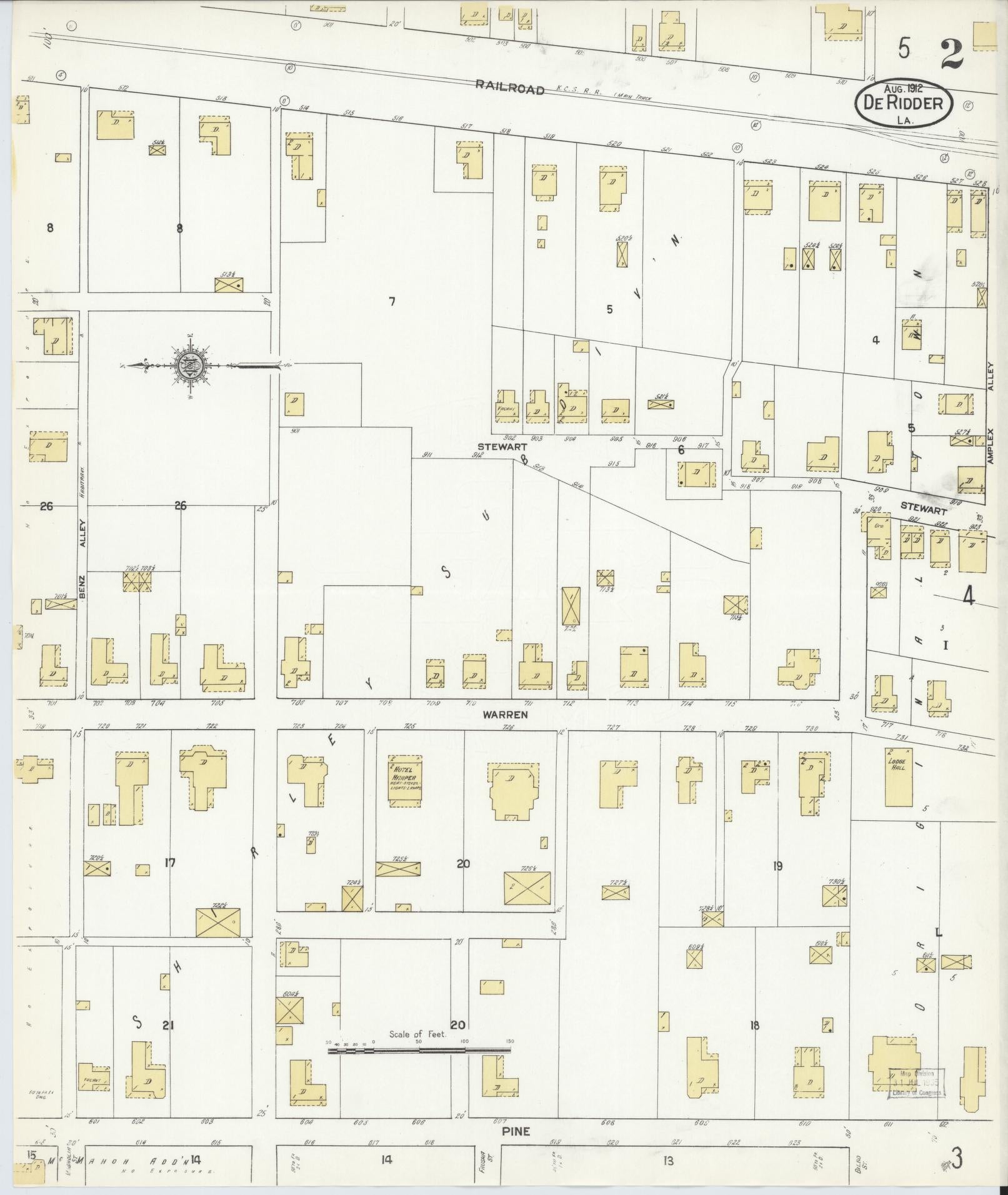 Sanborn Fire Insurance Map from De Ridder, Beauregard Parish, Louisiana (1912), Sheet #0002 - Historic Sanborn Fire Insurance Map Print, vintage old map wall art, antique decor, genealogy gift, Louisiana Louisiana map