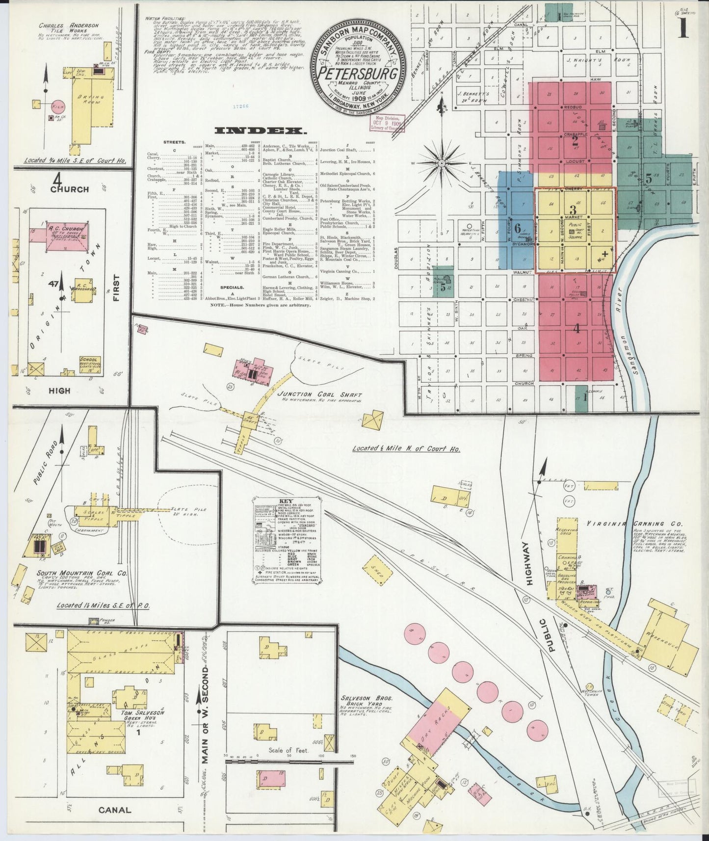 Sanborn Fire Insurance Map from Petersburg, Menard County, Illinois (1909), Sheet #0001 - Complete Map Set gallery image, historic Sanborn map, vintage wall art, Illinois Illinois