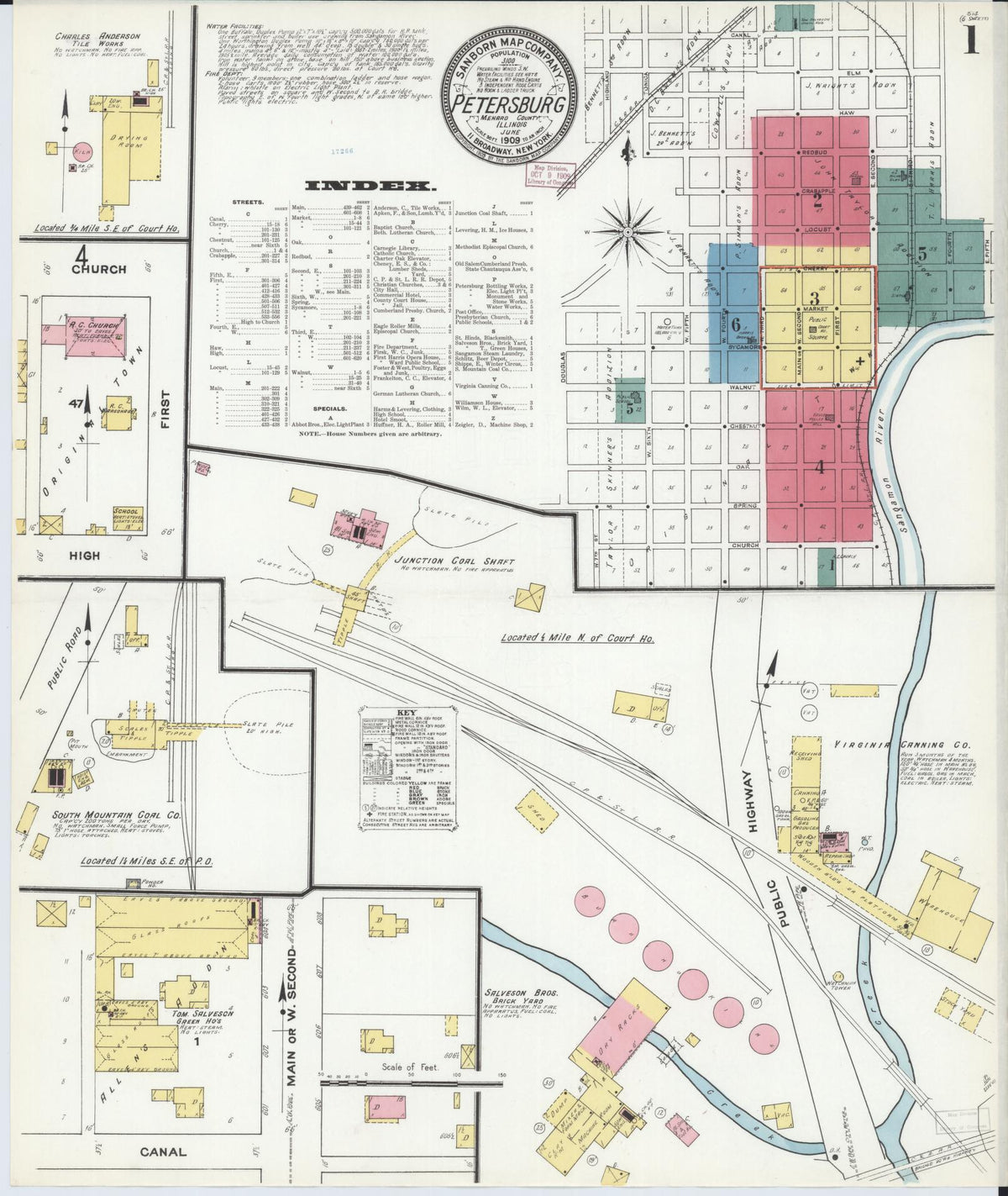 Sanborn Fire Insurance Map from Petersburg, Menard County, Illinois (1909), Sheet #0001 - Complete Map Set gallery image, historic Sanborn map, vintage wall art, Illinois Illinois