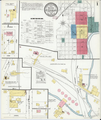 Sanborn Fire Insurance Map from Petersburg, Menard County, Illinois (1909), Sheet #0001 - Complete Map Set gallery image, historic Sanborn map, vintage wall art, Illinois Illinois