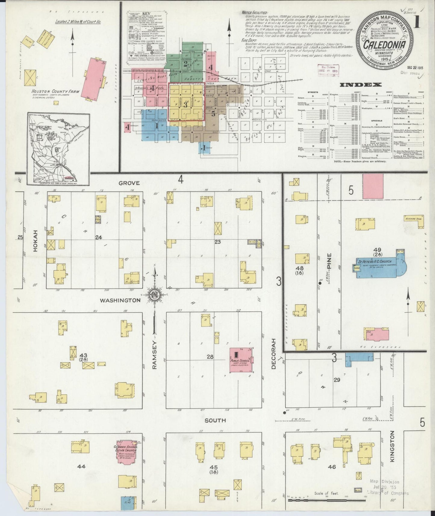 Sanborn Fire Insurance Map from Caledonia, Houston County, Minnesota (1915), Sheet #0001 - Historic Sanborn Fire Insurance Map Print, vintage old map wall art, antique decor, genealogy gift, Minnesota Minnesota map
