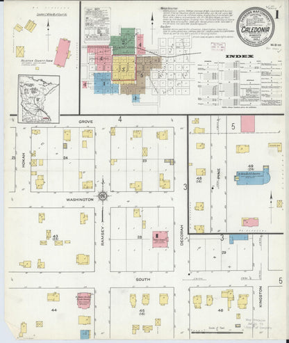 Sanborn Fire Insurance Map from Caledonia, Houston County, Minnesota (1915), Sheet #0001 - Historic Sanborn Fire Insurance Map Print, vintage old map wall art, antique decor, genealogy gift, Minnesota Minnesota map