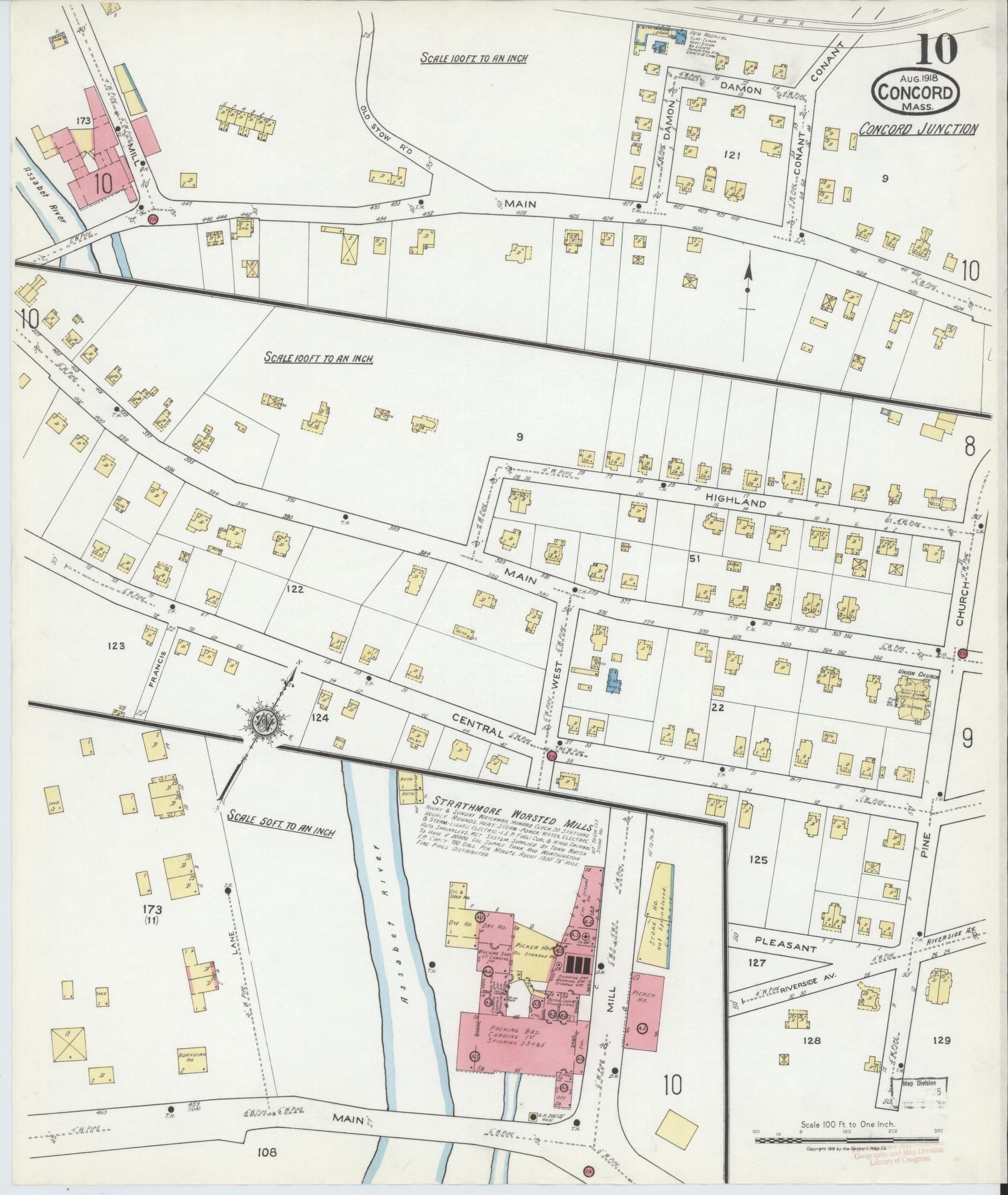 Sanborn Fire Insurance Map from Concord, Middlesex County, Massachusetts (1918), Sheet #0010 - Complete Map Set gallery image, historic Sanborn map, vintage wall art, Massachusetts Massachusetts