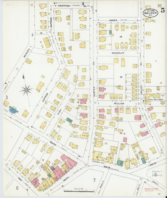 Sanborn Fire Insurance Map from Walden, Orange County, New York (1905), Sheet #0005 - Historic Sanborn Fire Insurance Map Print, vintage old map wall art, antique decor, genealogy gift, New York New York map