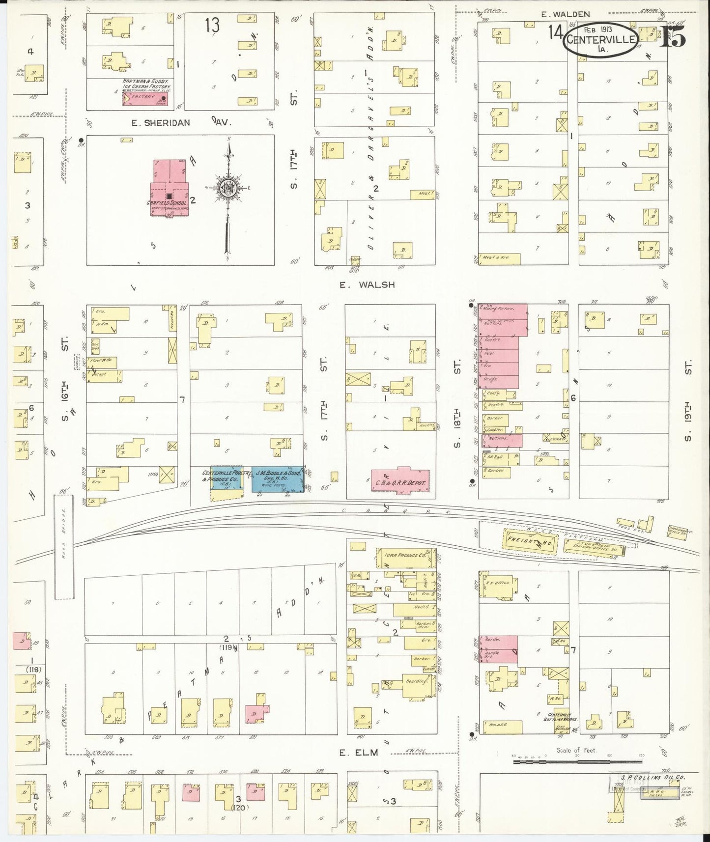 Sanborn Fire Insurance Map from Centerville, Appanoose County, Iowa (1913), Sheet #0015 - Historic Sanborn Fire Insurance Map Print, vintage old map wall art