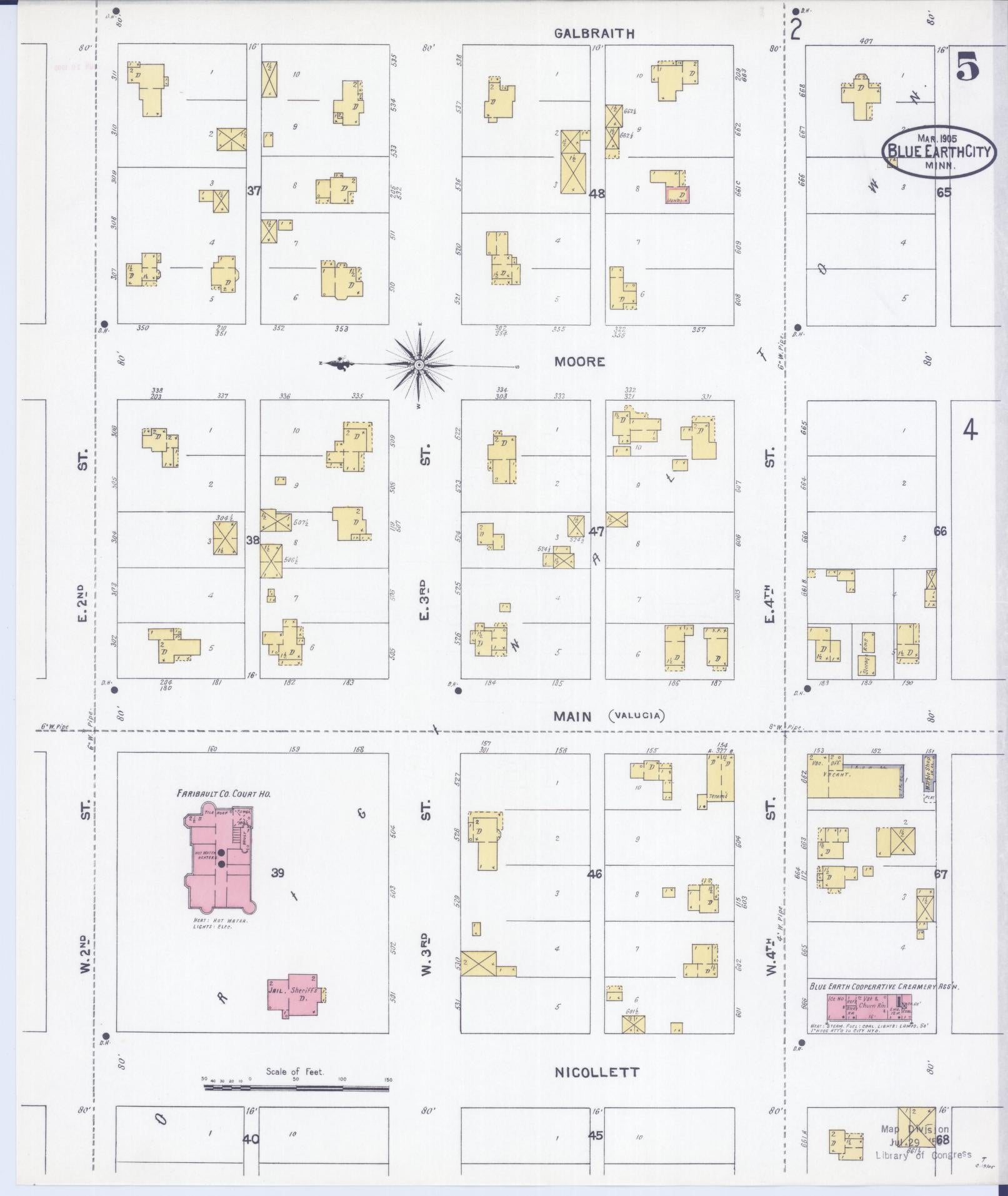 Sanborn Fire Insurance Map from Blue Earth, Faribault County, Minnesota (1905), Sheet #0005 - Historic Sanborn Fire Insurance Map Print, vintage old map wall art, antique decor, genealogy gift, Minnesota Minnesota map