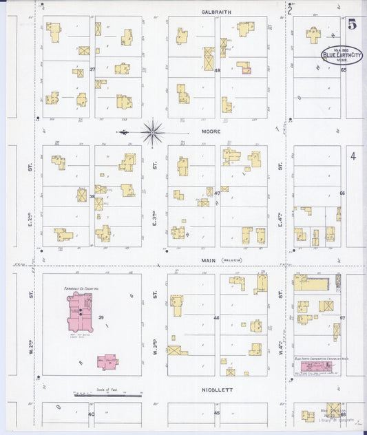 Sanborn Fire Insurance Map from Blue Earth, Faribault County, Minnesota (1905), Sheet #0005 - Historic Sanborn Fire Insurance Map Print, vintage old map wall art, antique decor, genealogy gift, Minnesota Minnesota map