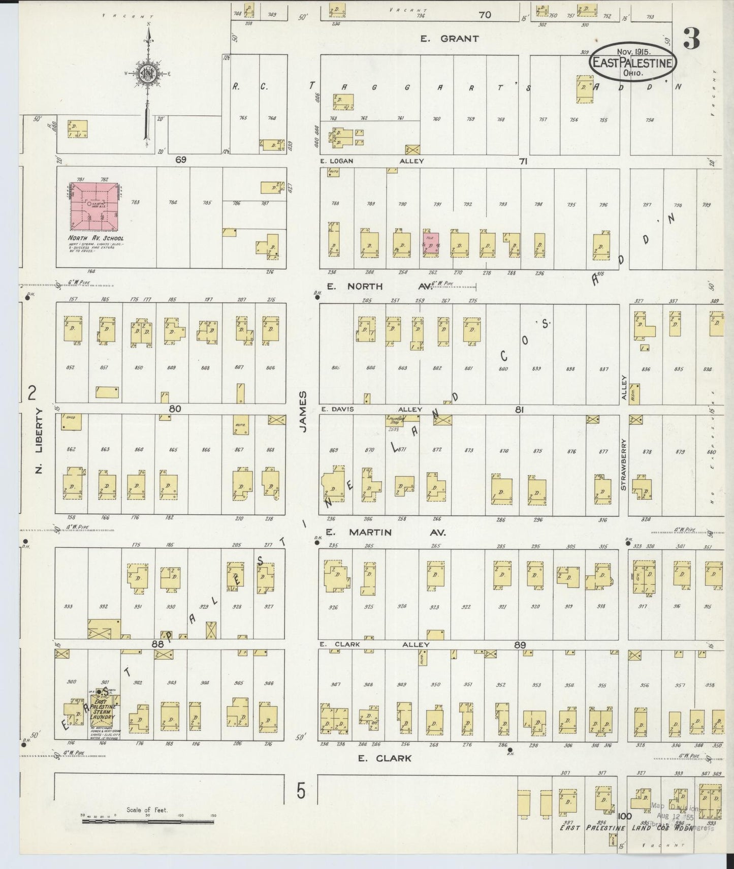 Sanborn Fire Insurance Map from East Palestine, Columbiana County, Ohio (1915), Sheet #0003 - Historic Sanborn Fire Insurance Map Print, vintage old map wall art, antique decor, genealogy gift, Ohio Ohio map