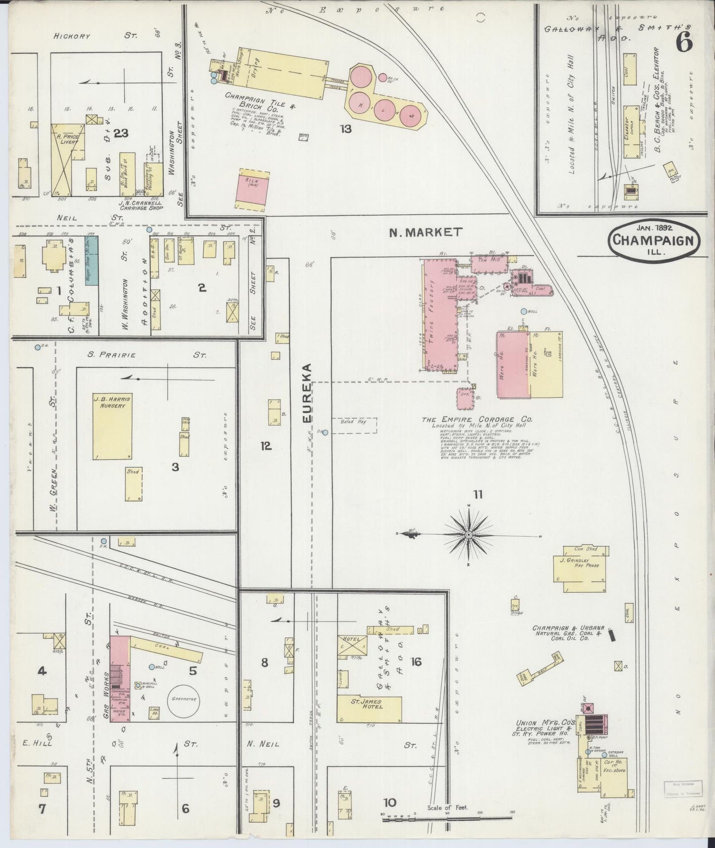 Sanborn Fire Insurance Map from Champaign, Champaign County, Illinois (1892), Sheet #0006 - Complete Map Set gallery image, historic Sanborn map, vintage wall art, Illinois Illinois