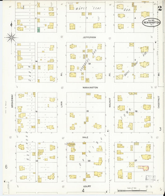 Sanborn Fire Insurance Map from New Hampton, Chickasaw County, Iowa (1905), Sheet #0002 - Historic Sanborn Fire Insurance Map Print, vintage old map wall art