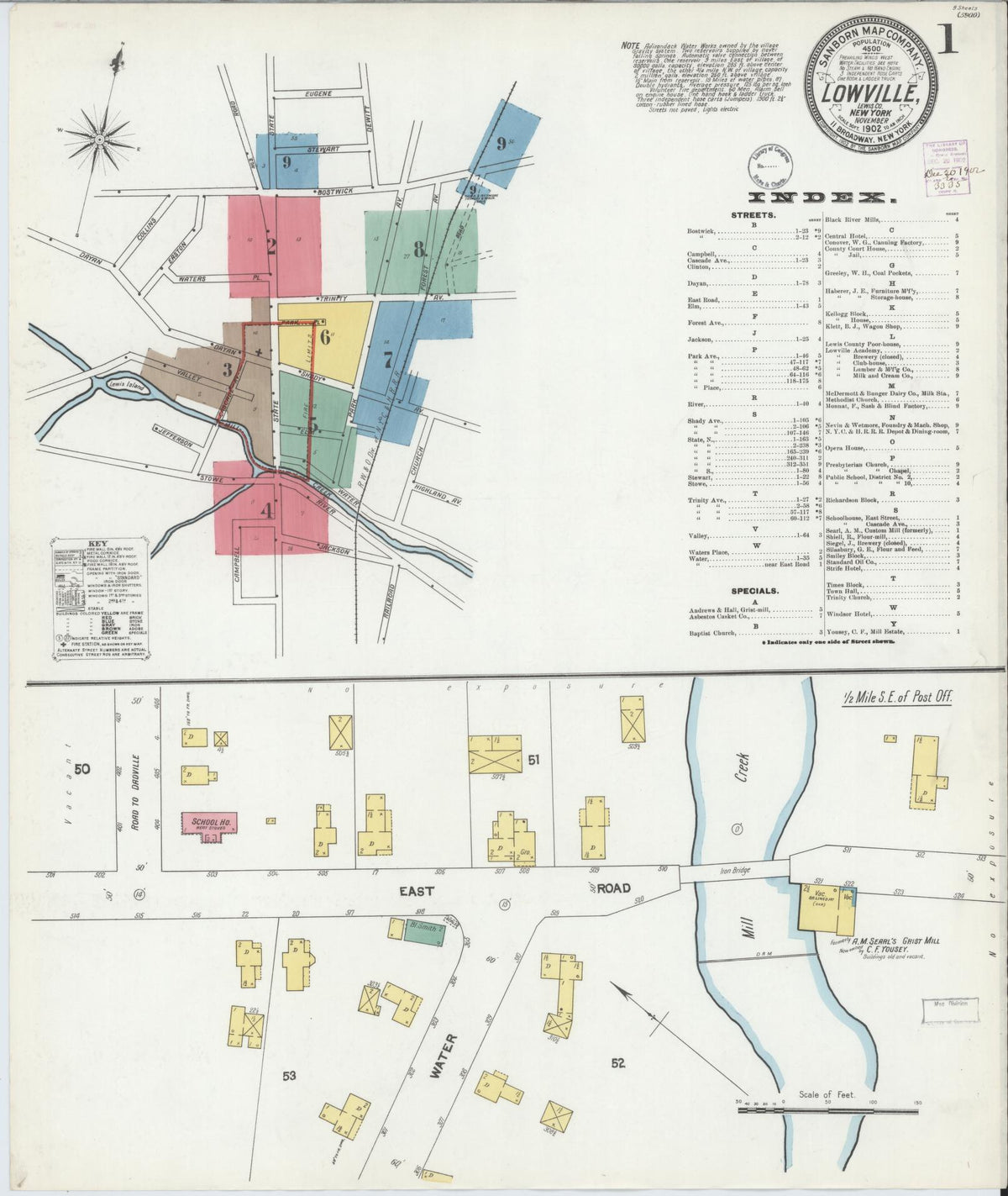 Sanborn Fire Insurance Map from Lowville, Lewis County, New York (1902), Sheet #0001 - Complete Map Set gallery image, historic Sanborn map, vintage wall art, New York New York