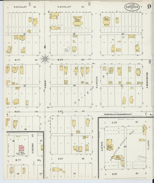 Sanborn Fire Insurance Map from Aberdeen, Brown County, South Dakota (1898), Sheet #0009 - Historic Sanborn Fire Insurance Map Print, vintage old map wall art, antique decor, genealogy gift, South Dakota South Dakota map