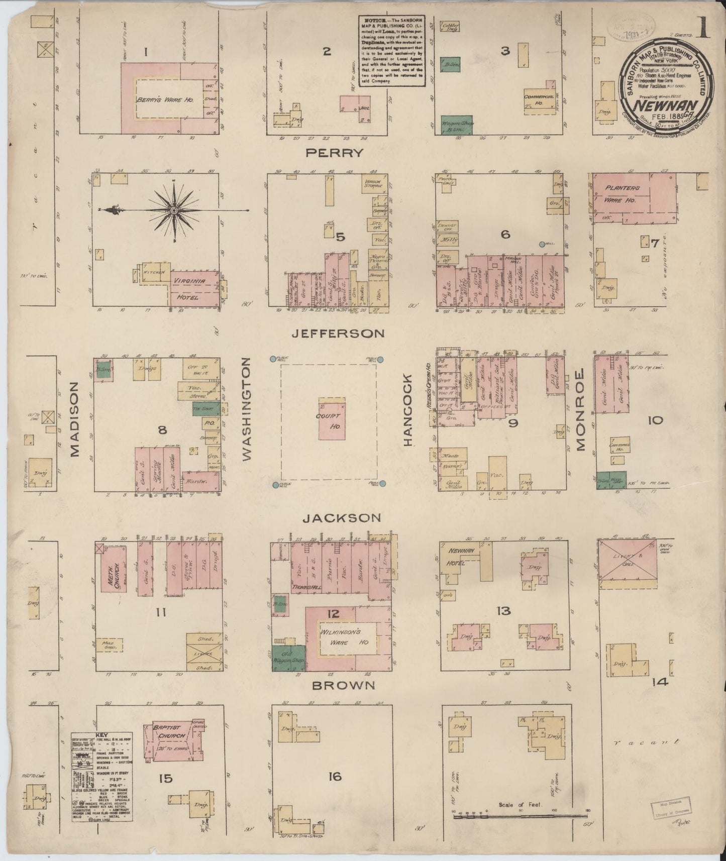 Sanborn Fire Insurance Map from Newnan, Coweta County, Georgia (1885), Sheet #0001 - Complete Map Set gallery image, historic Sanborn map, vintage wall art, Georgia Georgia