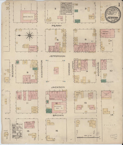 Sanborn Fire Insurance Map from Newnan, Coweta County, Georgia (1885), Sheet #0001 - Complete Map Set gallery image, historic Sanborn map, vintage wall art, Georgia Georgia