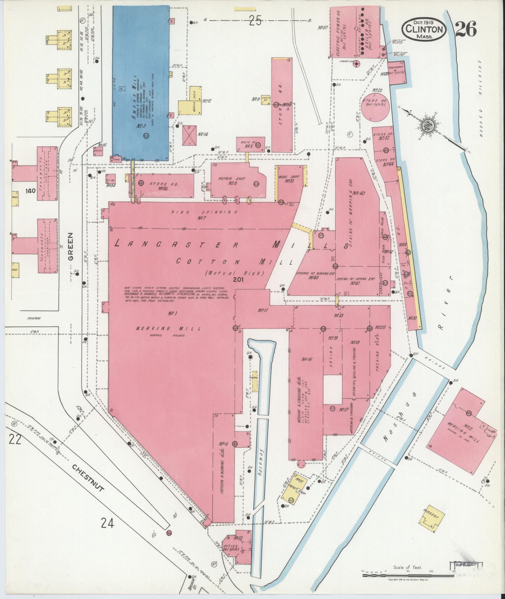 Sanborn Fire Insurance Map from Clinton, Worcester County, Massachusetts (1919), Sheet #0026 - Historic Sanborn Fire Insurance Map Print, vintage old map wall art, antique decor, genealogy gift, Massachusetts Massachusetts map
