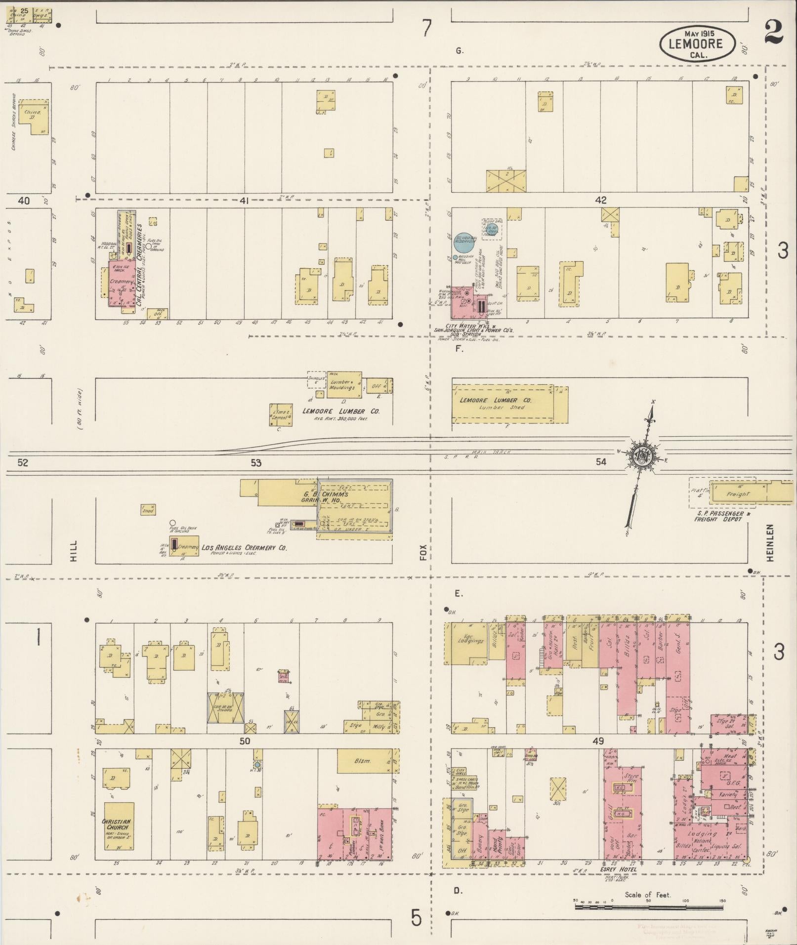 Sanborn Fire Insurance Map from Lemoore, Kings County, California (1915), Sheet #0002 - Historic Sanborn Fire Insurance Map Print, vintage old map wall art, antique decor, genealogy gift, California California map