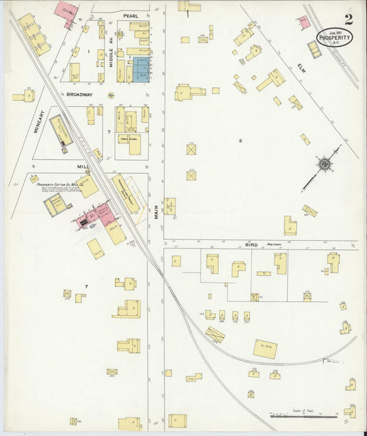 Sanborn Fire Insurance Map from Prosperity, Newberry County, South Carolina (1911), Sheet #0002 - Historic Sanborn Fire Insurance Map Print, vintage old map wall art, antique decor, genealogy gift, South Carolina South Carolina map