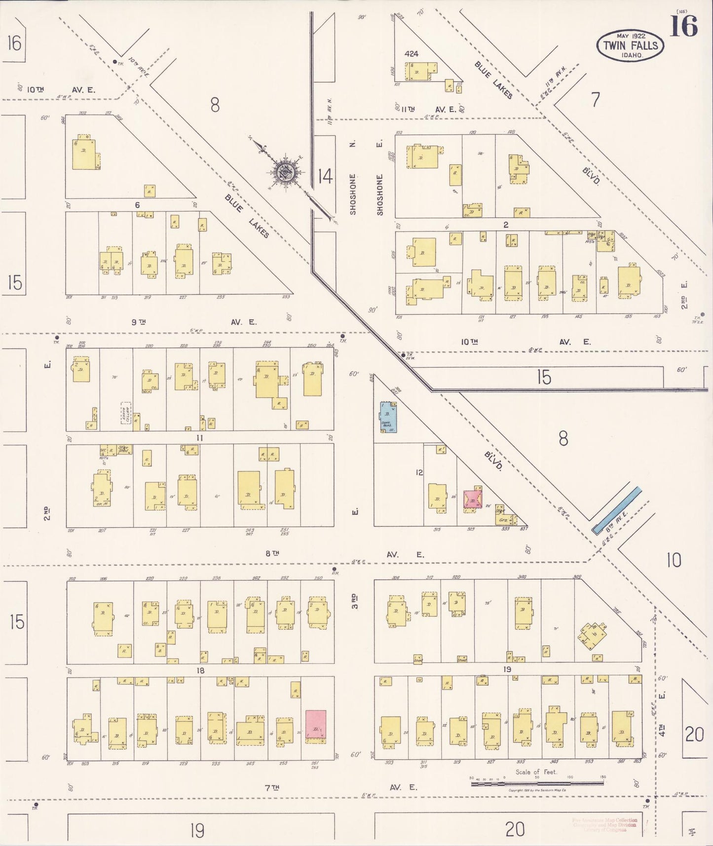 Sanborn Fire Insurance Map from Twin Falls, Twin Falls County, Idaho (1922), Sheet #0016 - Complete Map Set gallery image, historic Sanborn map, vintage wall art, Falls Idaho