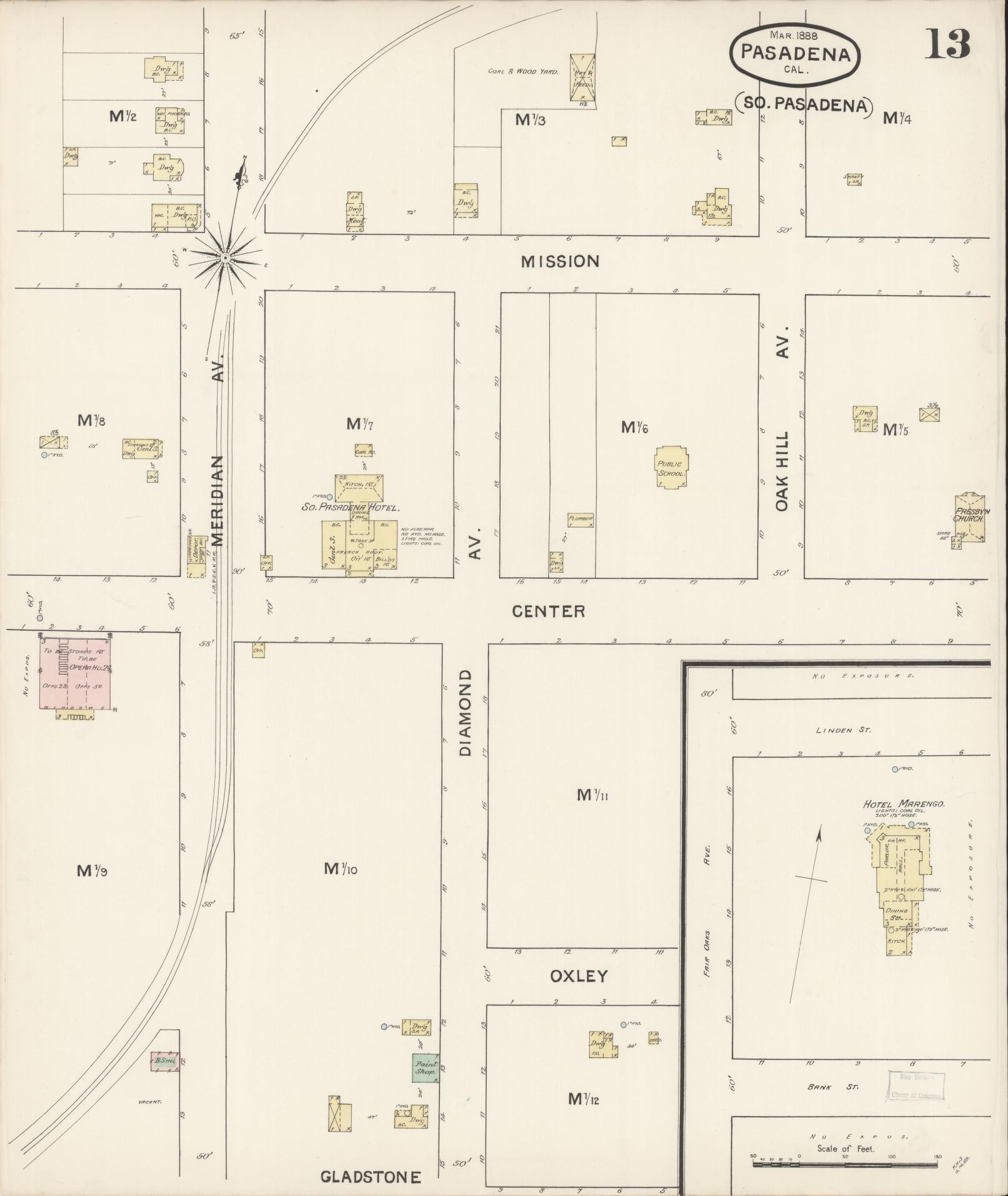 Sanborn Fire Insurance Map from Pasadena, Los Angeles County, California (1888), Sheet #0013 - Complete Map Set gallery image, historic Sanborn map, vintage wall art, California California