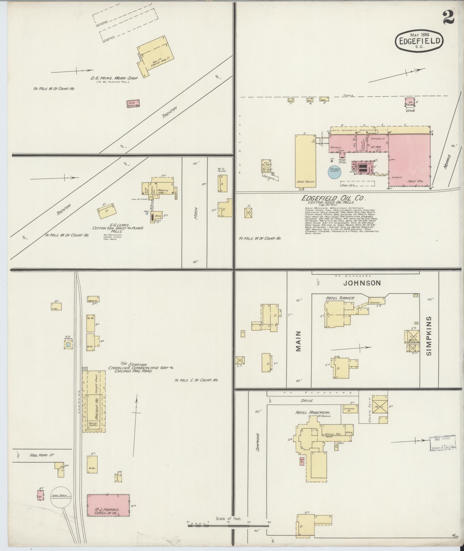 Sanborn Fire Insurance Map from Edgefield, Edgefield County, South Carolina (1894), Sheet #0002 - Complete Map Set gallery image, historic Sanborn map, vintage wall art, South Carolina South Carolina