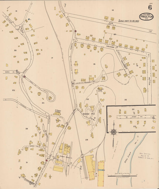 Sanborn Fire Insurance Map from Proctor, Rutland County, Vermont (1922), Sheet #0006 - Historic Sanborn Fire Insurance Map Print, vintage old map wall art, antique decor, genealogy gift, Vermont Vermont map