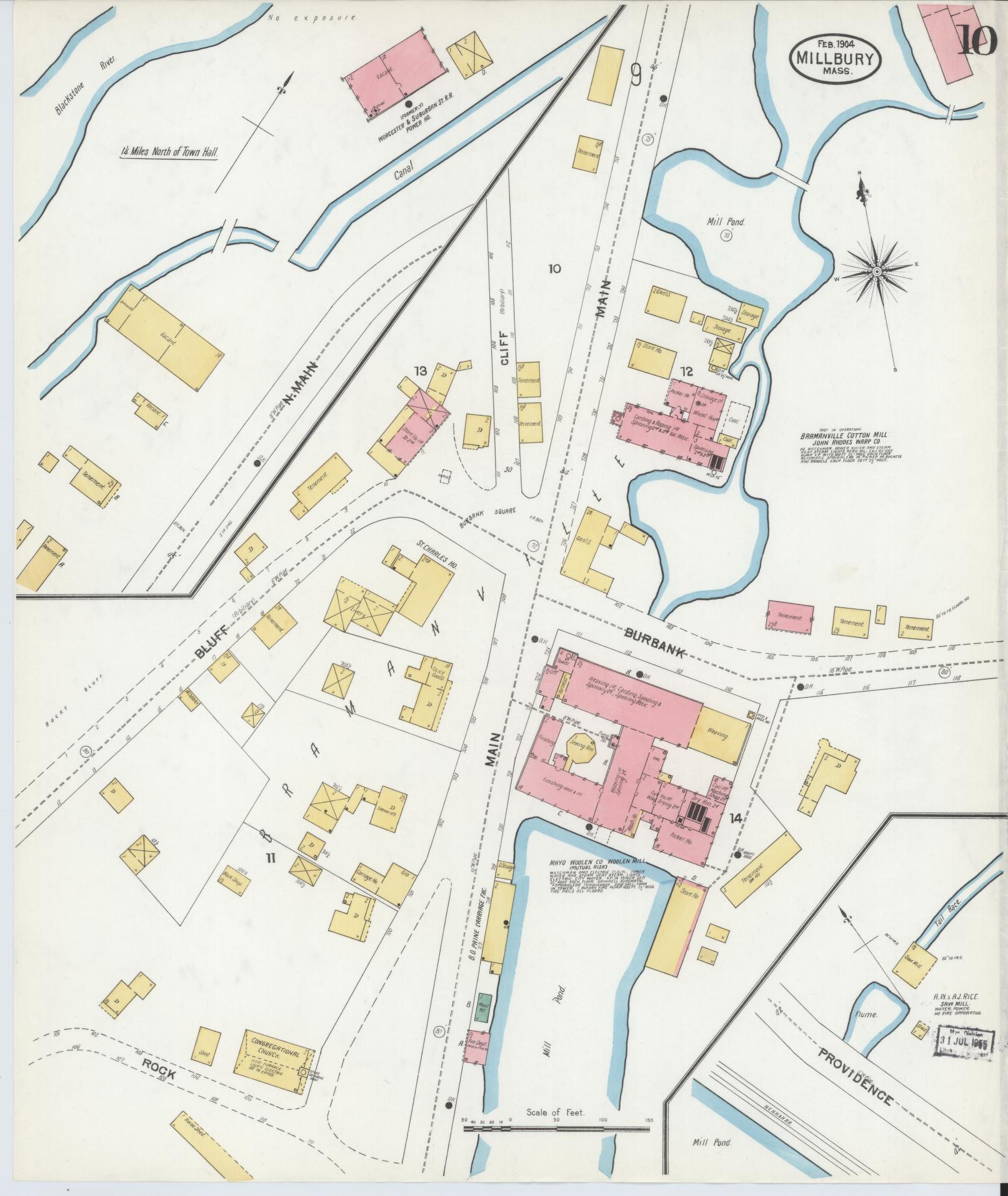 Sanborn Fire Insurance Map from Millbury, Worcester County, Massachusetts (1904), Sheet #0010 - Historic Sanborn Fire Insurance Map Print, vintage old map wall art, antique decor, genealogy gift, Massachusetts Massachusetts map