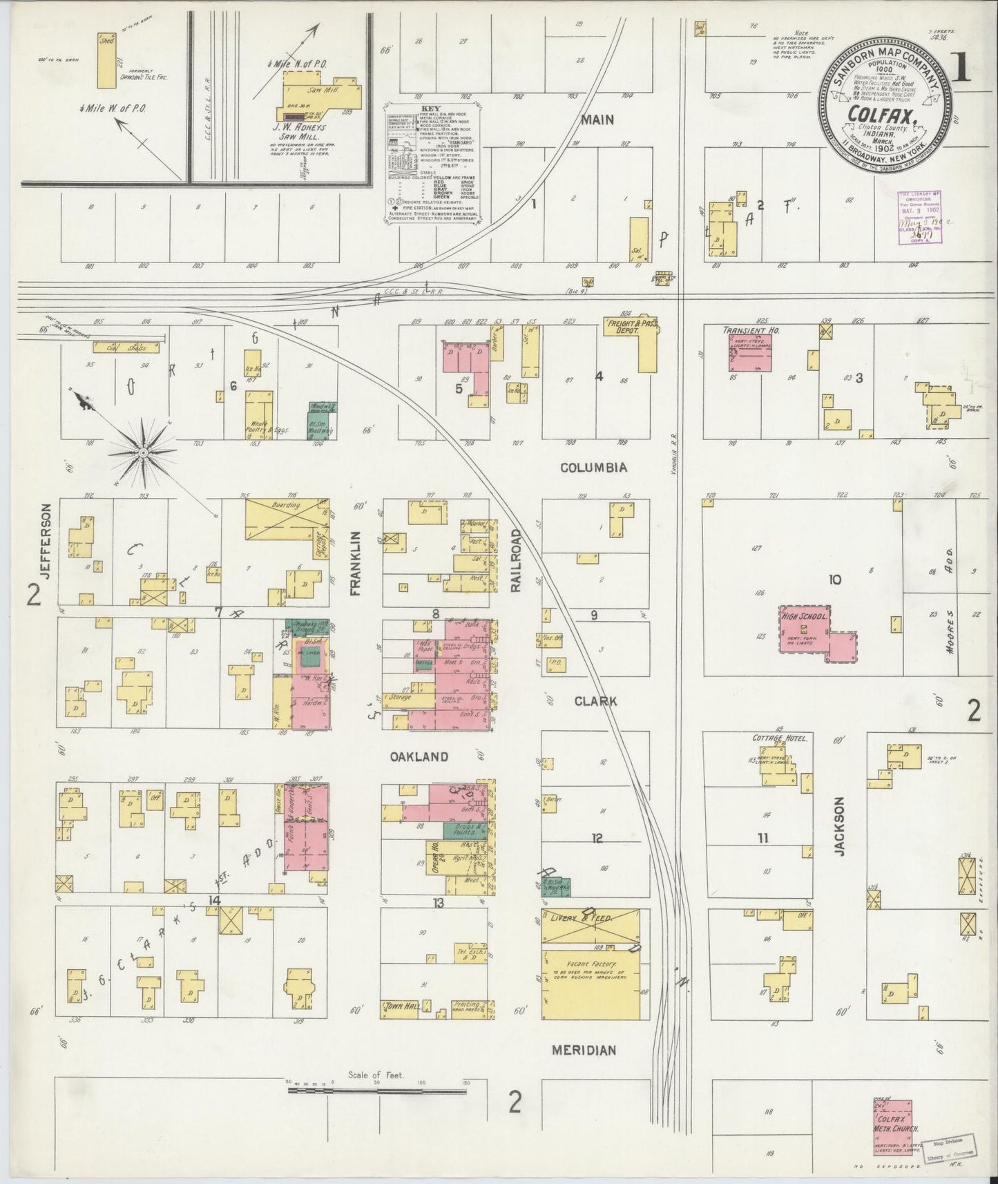 Sanborn Fire Insurance Map from Colfax, Clinton County, Indiana (1902), Sheet #0001 - Complete Map Set gallery image, historic Sanborn map, vintage wall art, Indiana Indiana
