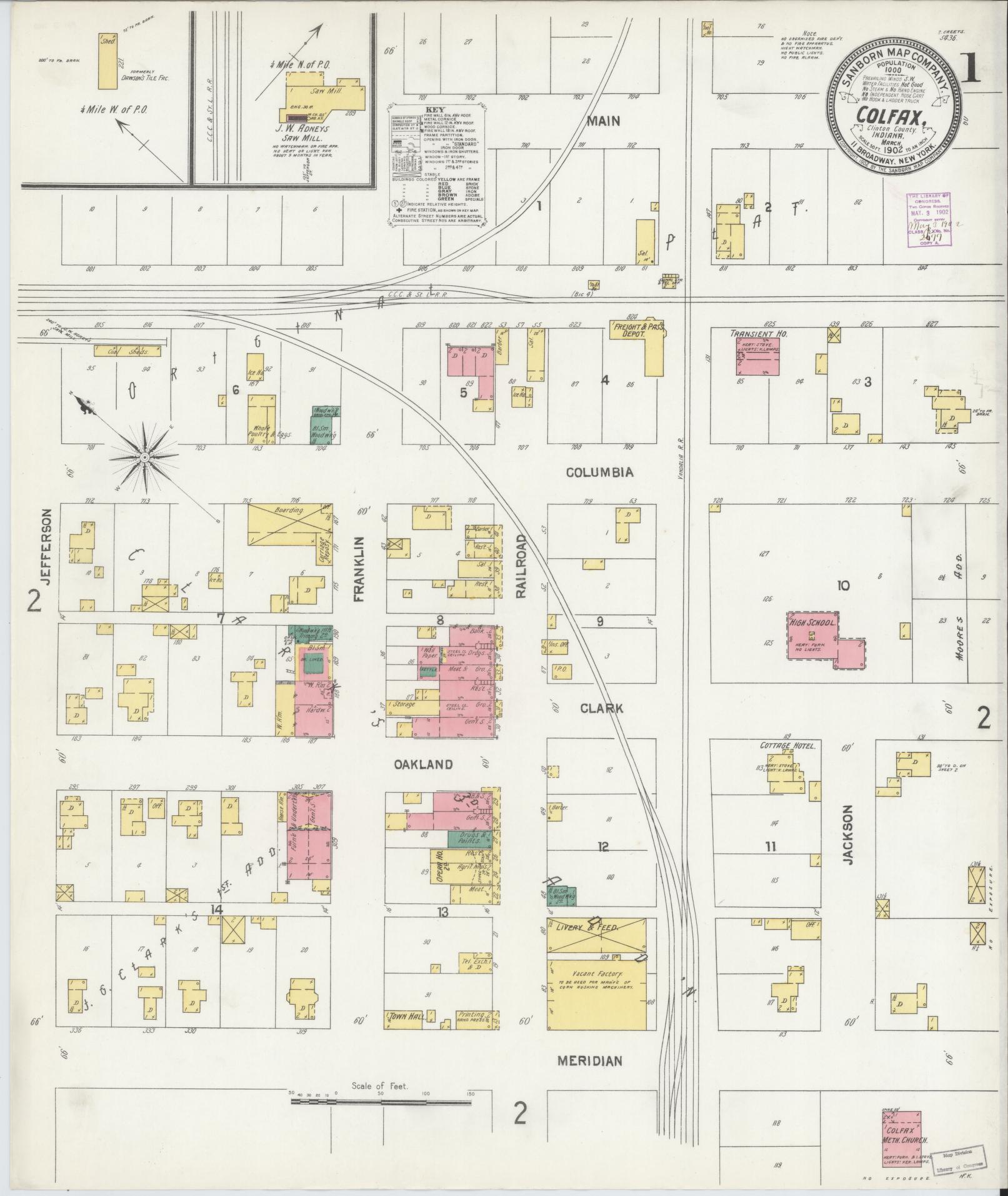 Sanborn Fire Insurance Map from Colfax, Clinton County, Indiana (1902), Sheet #0001 - Complete Map Set gallery image, historic Sanborn map, vintage wall art, Indiana Indiana