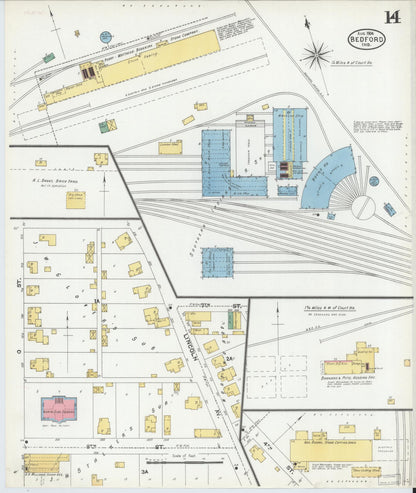 Sanborn Fire Insurance Map from Bedford, Lawrence County, Indiana (1904), Sheet #0014 - Historic Sanborn Fire Insurance Map Print, vintage old map wall art, antique decor, genealogy gift, Indiana Indiana map