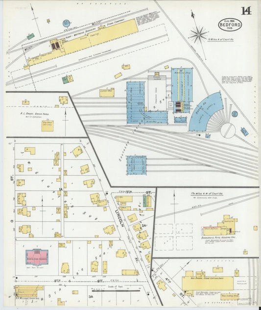 Sanborn Fire Insurance Map from Bedford, Lawrence County, Indiana (1904), Sheet #0014 - Historic Sanborn Fire Insurance Map Print, vintage old map wall art, antique decor, genealogy gift, Indiana Indiana map