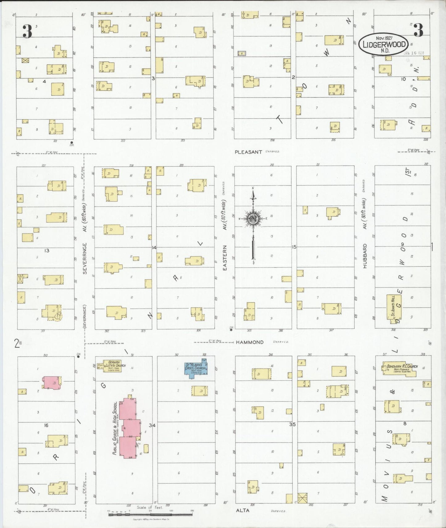 Sanborn Fire Insurance Map from Lidgerwood, Richland County, North Dakota (1927), Sheet #0003 - Historic Sanborn Fire Insurance Map Print, vintage old map wall art, antique decor, genealogy gift, North Dakota North Dakota map