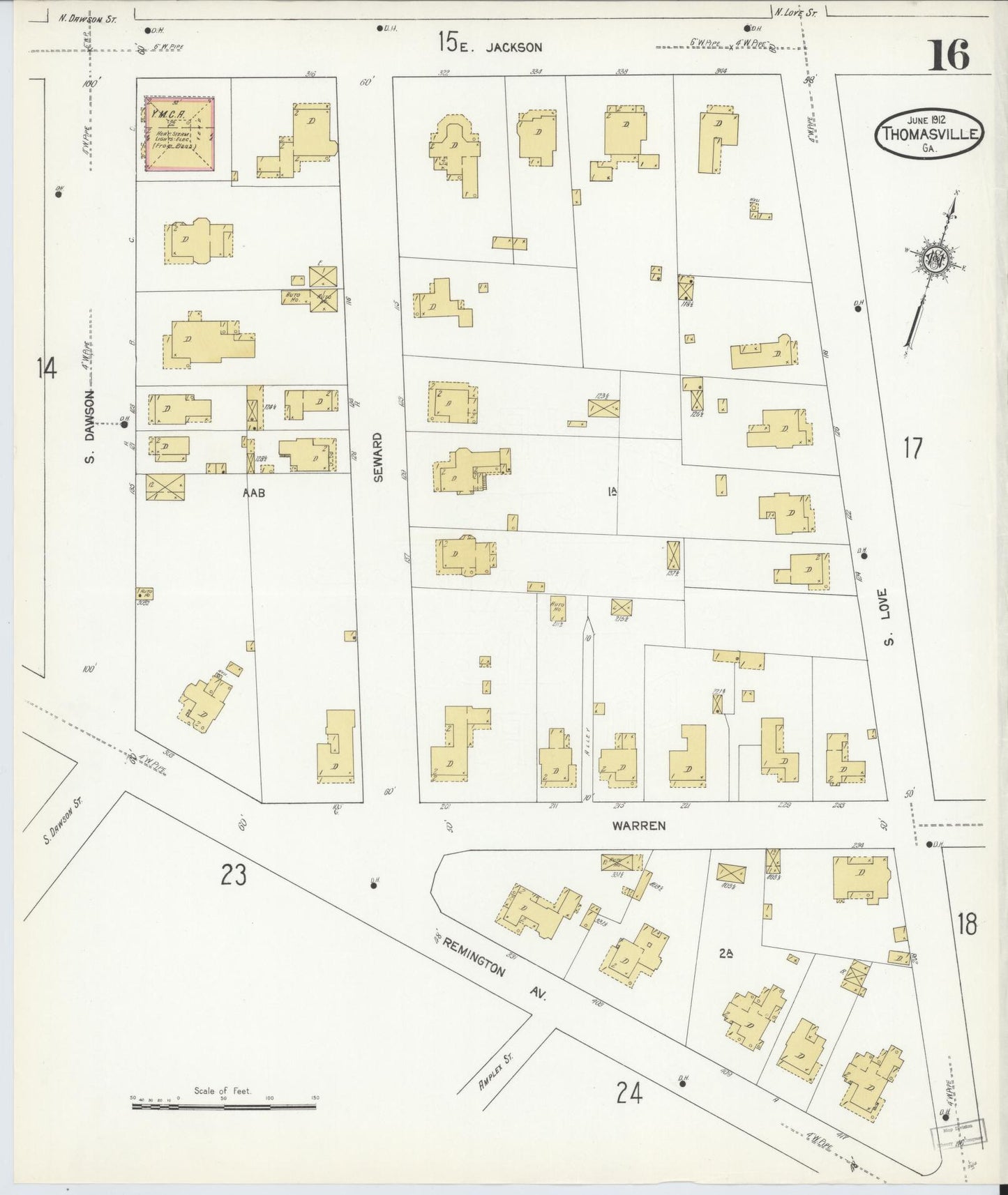 Sanborn Fire Insurance Map from Thomasville, Thomas County, Georgia (1912), Sheet #0016 - Complete Map Set gallery image, historic Sanborn map, vintage wall art, Georgia Georgia
