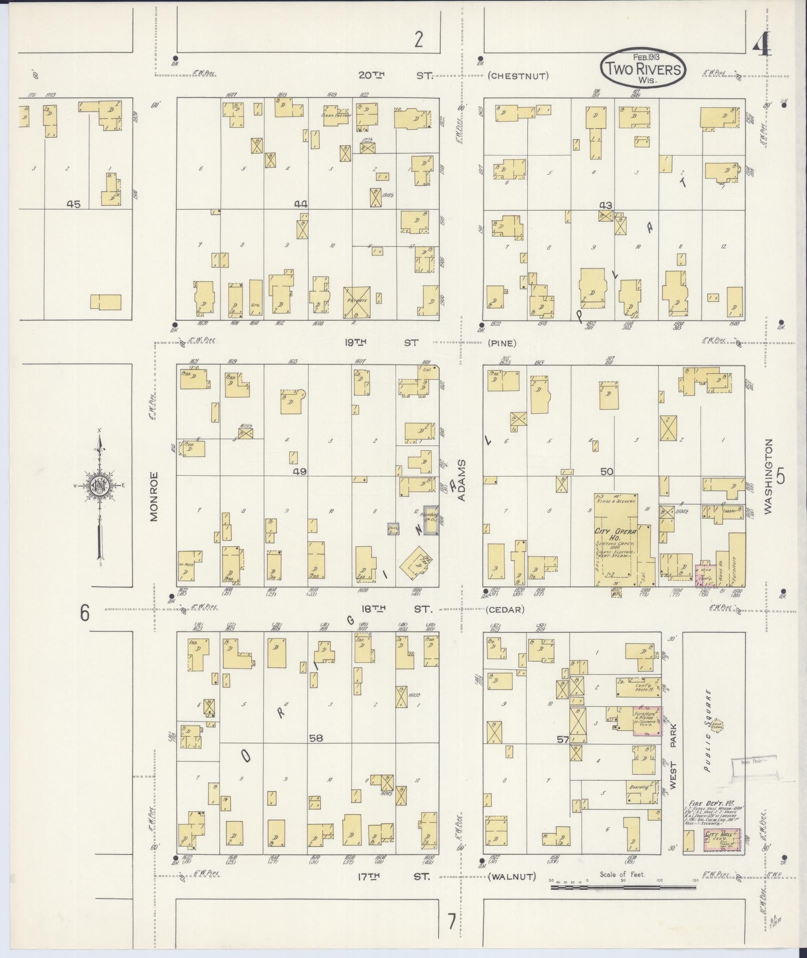 Sanborn Fire Insurance Map from Two Rivers, Manitowoc County, Wisconsin (1913), Sheet #0004 - Historic Sanborn Fire Insurance Map Print, vintage old map wall art, antique decor, genealogy gift, Wisconsin Wisconsin map