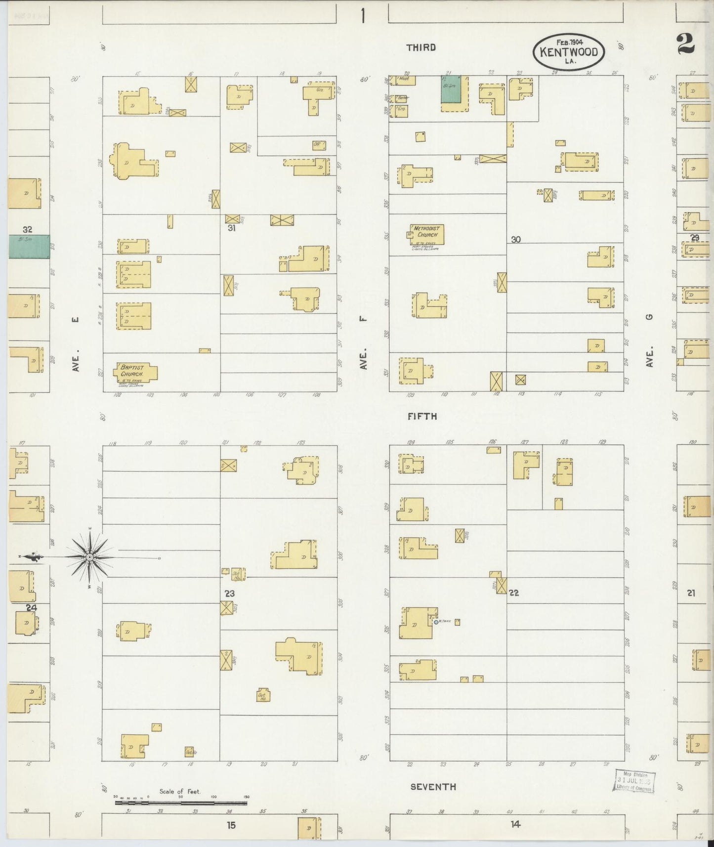 Sanborn Fire Insurance Map from Kentwood, Tangipahoa Parish, Louisiana (1904), Sheet #0002 - Historic Sanborn Fire Insurance Map Print, vintage old map wall art, antique decor, genealogy gift, Louisiana Louisiana map